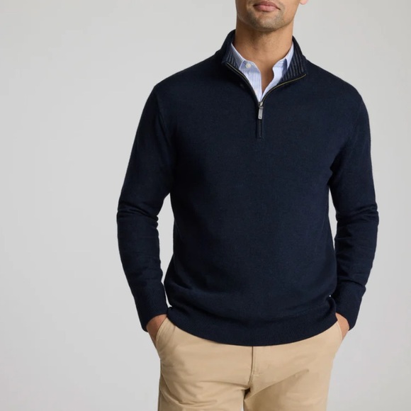 Untuckit Merino Wool Quarter-Zip Sweater Navy Large - Picture 2 of 8